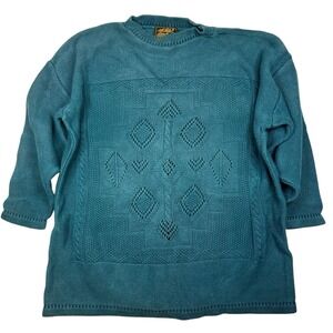VTG Eddie Bauer Knit Sweater Medium Teal Southwest Women's Oversized USA Petite